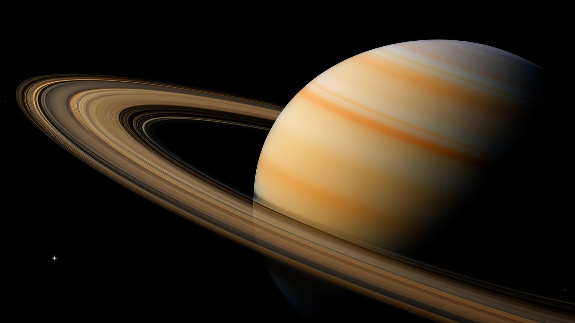Enhanced telescope view of Saturn with visible rings and atmospheric detail